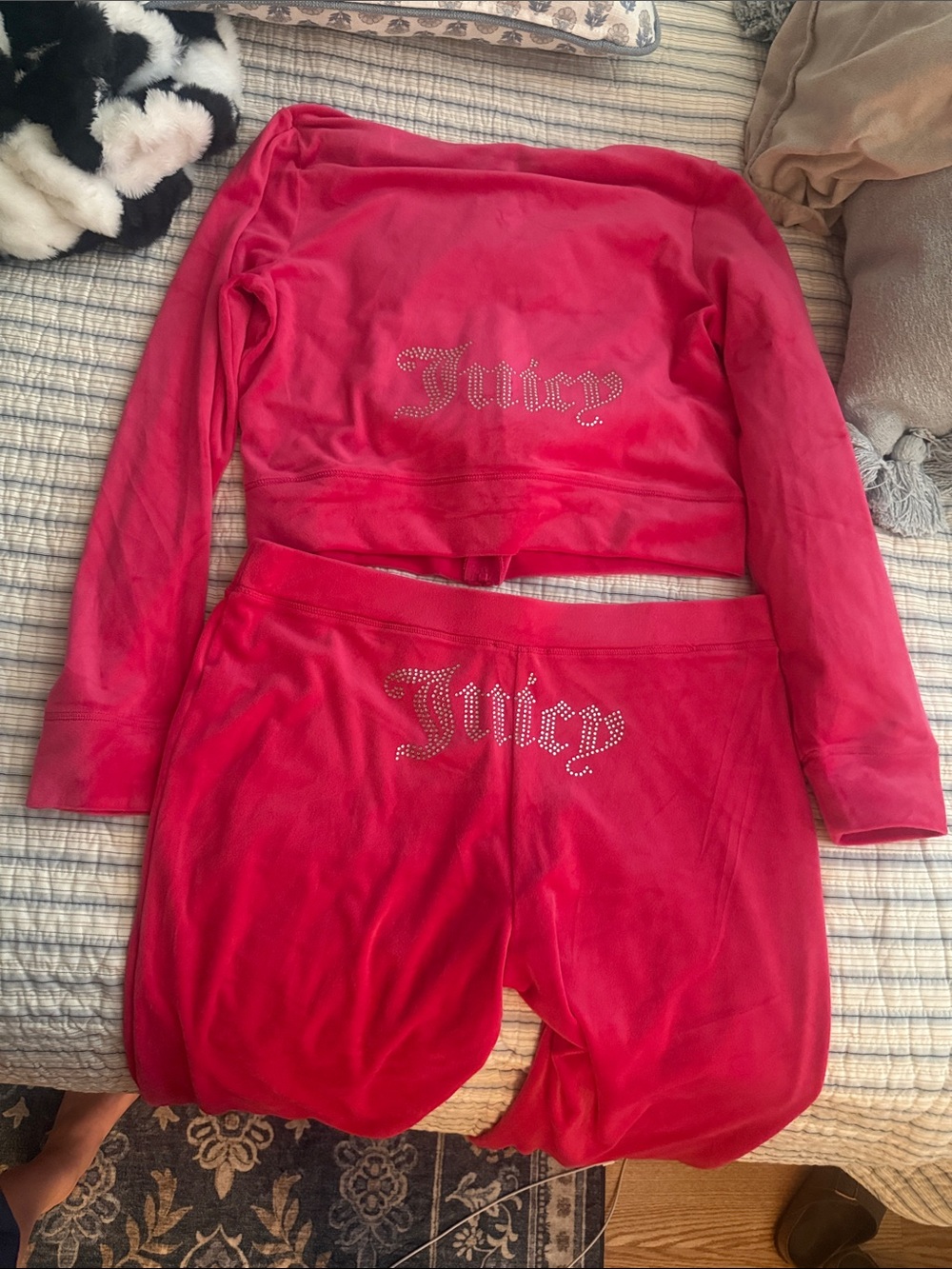 Juicy Couture Hot Pink Velour Rhinestone Logo Pajama Set
